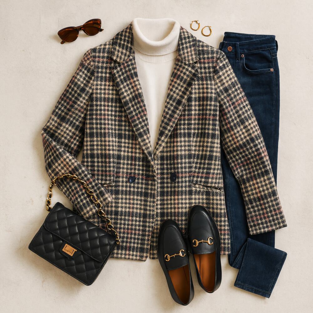 Talbots Houndstooth Plaid Blazer Jacket Size 16 Double Breasted Preppy - Picture 4 of 12